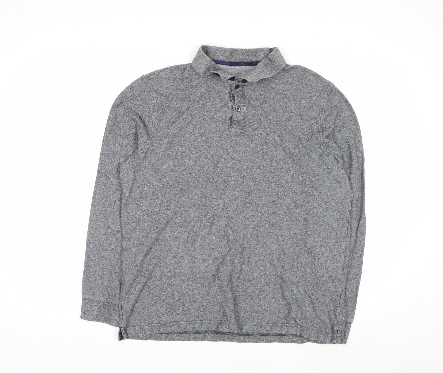 Marks and Spencer Men's Grey Long Sleeve Regular Fit Polo Shirt L