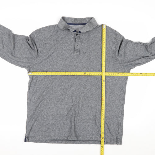 Marks and Spencer Men's Grey Long Sleeve Regular Fit Polo Shirt L