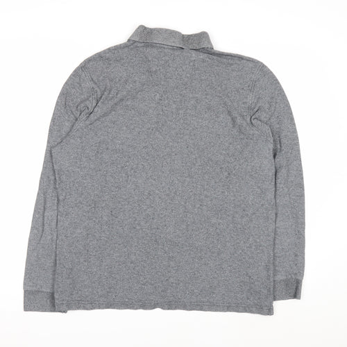 Marks and Spencer Men's Grey Long Sleeve Regular Fit Polo Shirt L