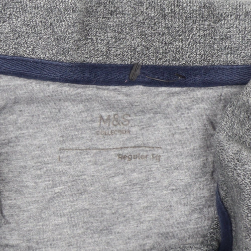 Marks and Spencer Men's Grey Long Sleeve Regular Fit Polo Shirt L