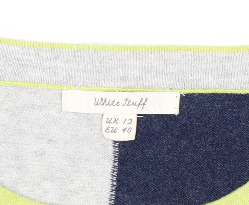 White Stuff Women's Multicoloured Crew Neck Pullover Jumper UK 12