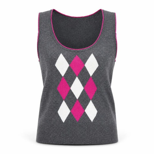 Front view of Austin Reed Women’s Grey Argyle Sleeveless Knit Vest M