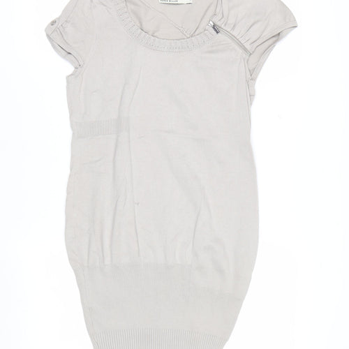 Karen Millen Women's Beige Short Sleeve Scoop Neck Pullover Jumper Size 12