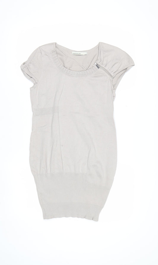 Karen Millen Women's Beige Short Sleeve Scoop Neck Pullover Jumper Size 12