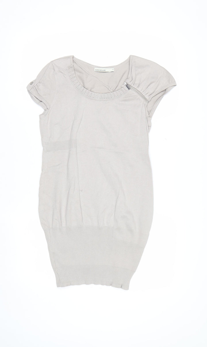 Karen Millen Women's Beige Short Sleeve Scoop Neck Pullover Jumper Size 12