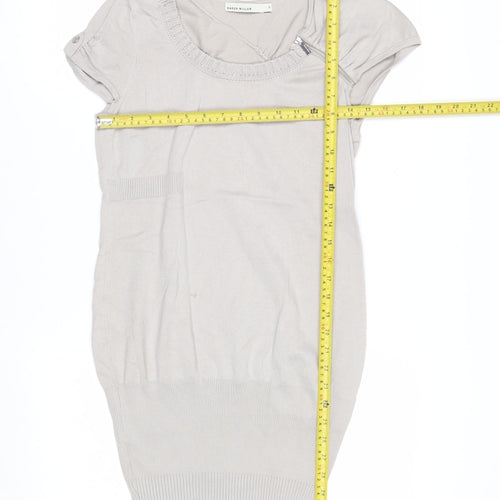 Karen Millen Women's Beige Short Sleeve Scoop Neck Pullover Jumper Size 12