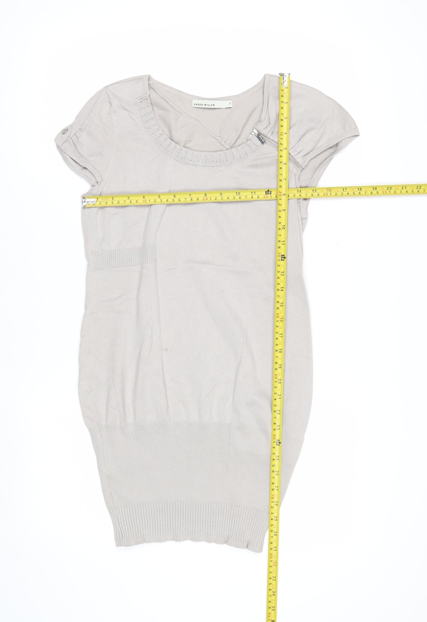 Karen Millen Women's Beige Short Sleeve Scoop Neck Pullover Jumper Size 12