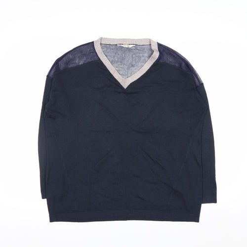 Nine by Savannah Miller Women's Blue V-Neck Long Sleeve Jumper Size 14