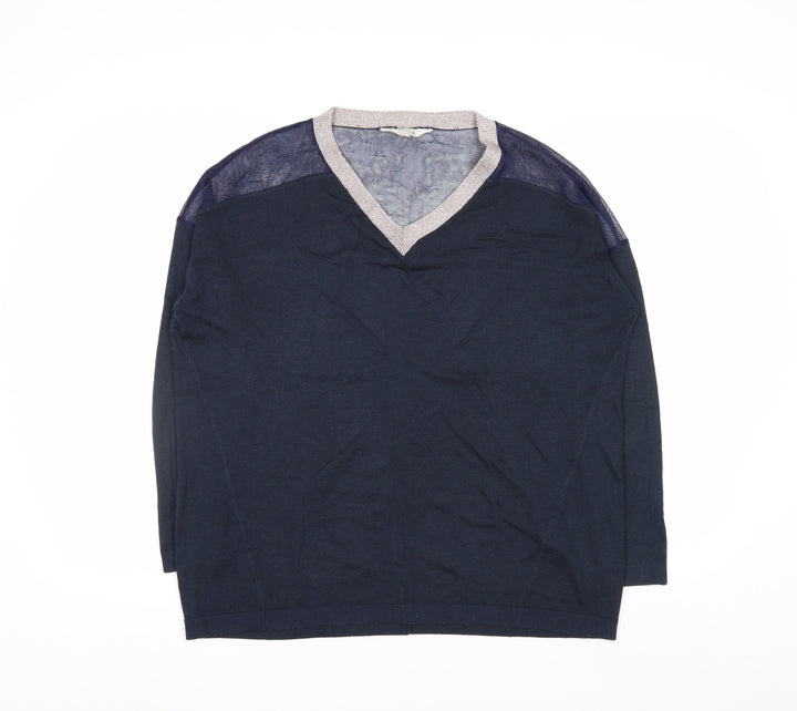 Nine by Savannah Miller Women's Blue V-Neck Long Sleeve Jumper Size 14