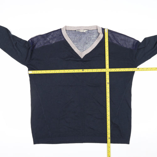 Nine by Savannah Miller Women's Blue V-Neck Long Sleeve Jumper Size 14