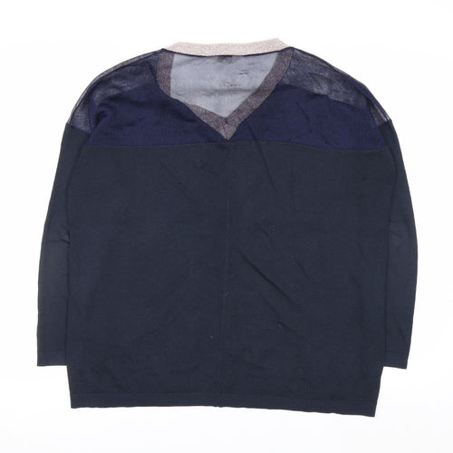 Nine by Savannah Miller Women's Blue V-Neck Long Sleeve Jumper Size 14