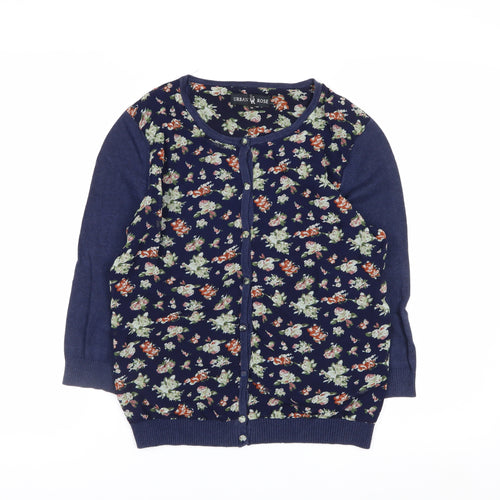 Urban Rose Women's Navy Floral Cardigan Medium Cotton Blend
