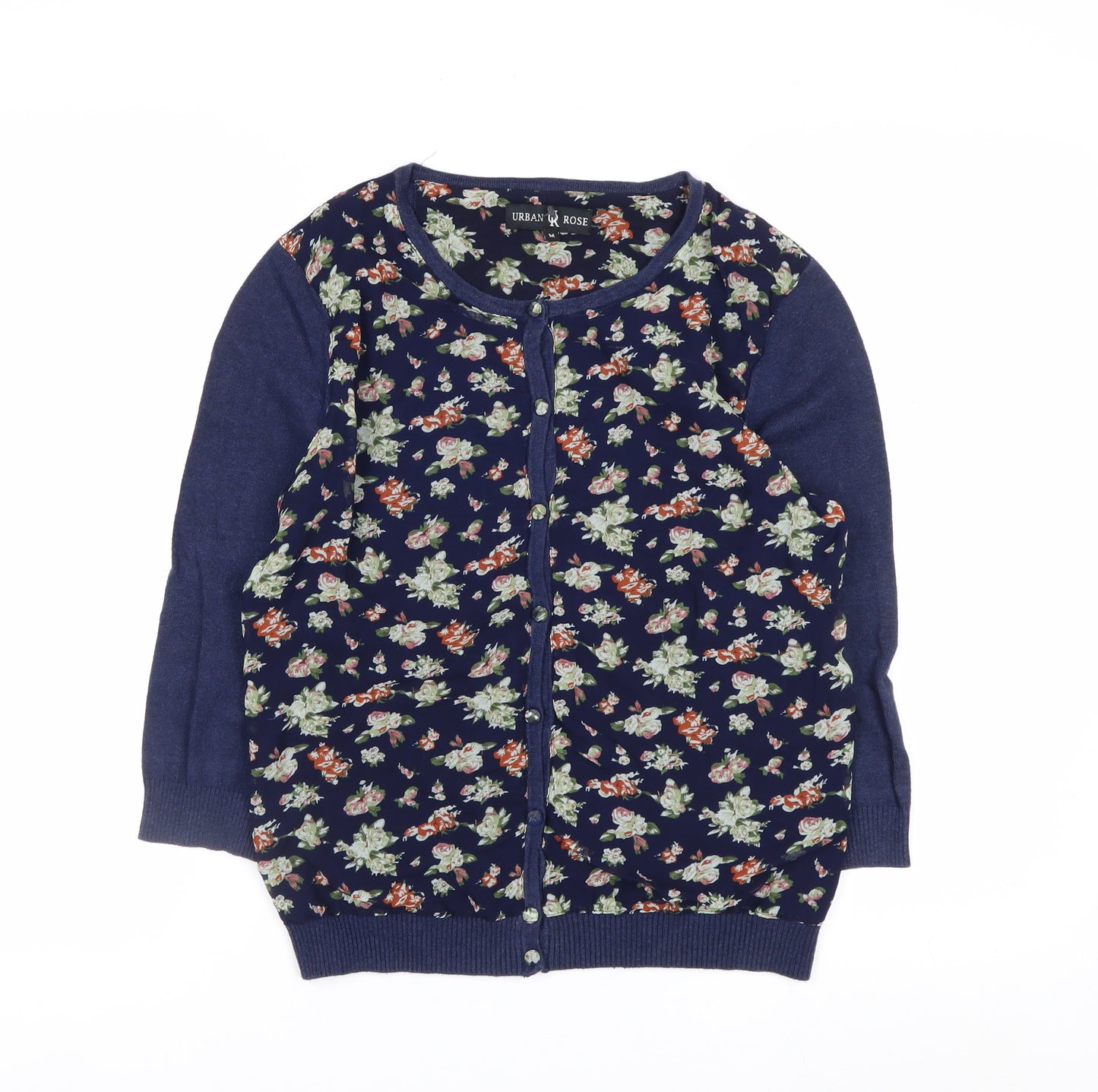 Urban Rose Women's Navy Floral Cardigan Medium Cotton Blend