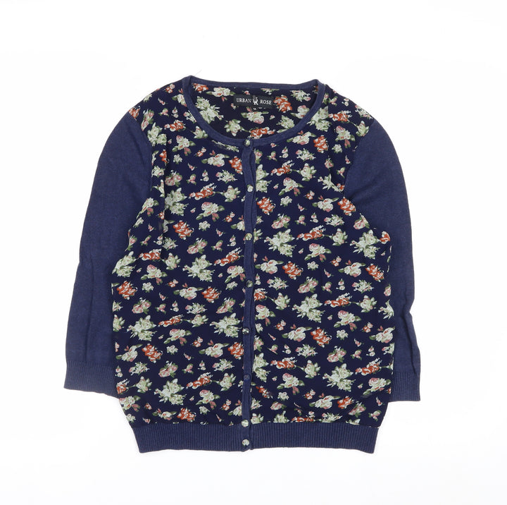 Urban Rose Women's Navy Floral Cardigan Medium Cotton Blend
