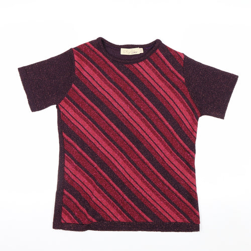 Style by EWM Womens Purple Striped Glitter Knit Jumper Size S 10-12
