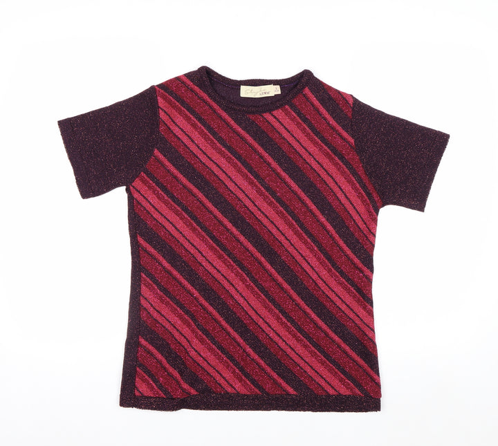 Style by EWM Womens Purple Striped Glitter Knit Jumper Size S 10-12