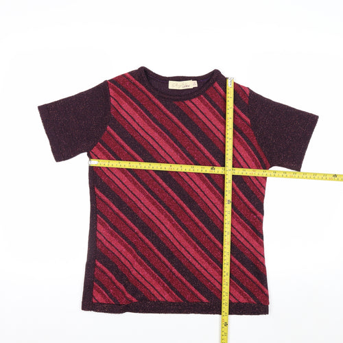 Style by EWM Womens Purple Striped Glitter Knit Jumper Size S 10-12