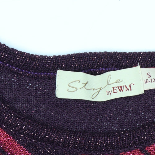 Style by EWM Womens Purple Striped Glitter Knit Jumper Size S 10-12