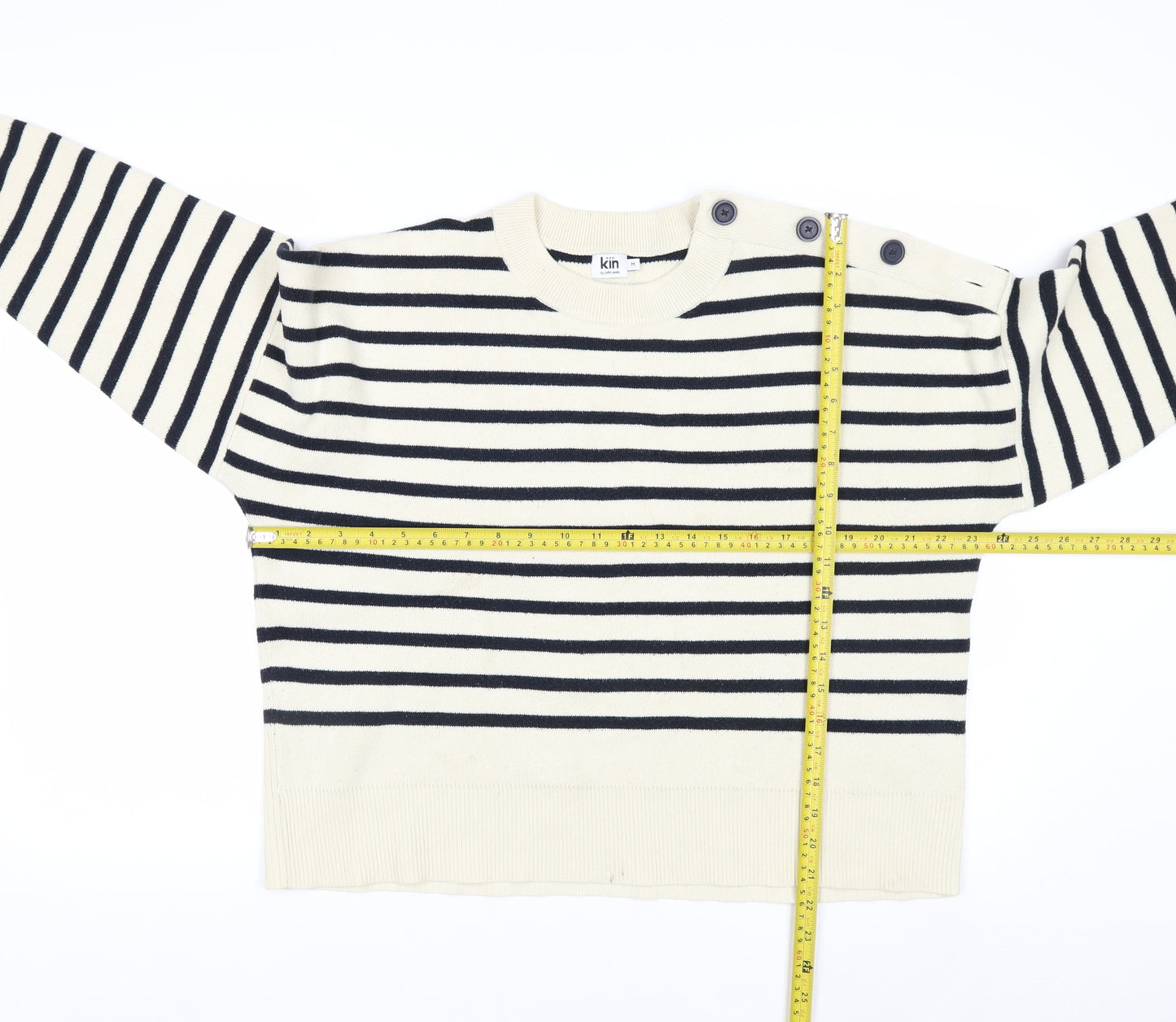 Kin by John Lewis Women Ivory Striped Pullover Jumper M