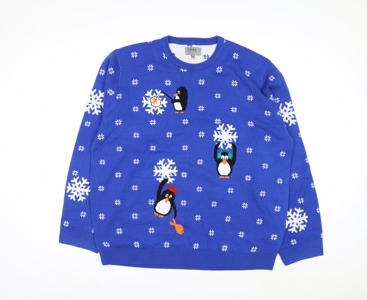 Marks and Spencer Men's Blue Penguin Christmas Jumper XXL