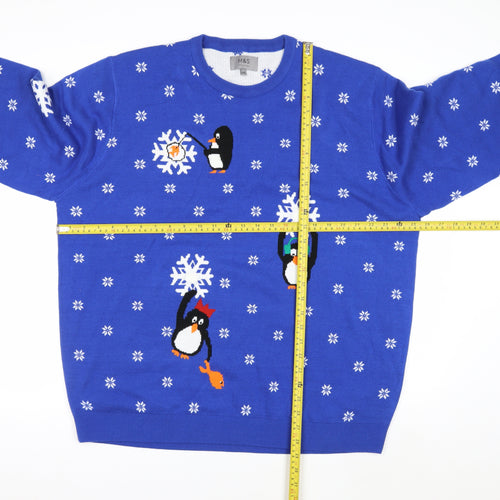Marks and Spencer Men's Blue Penguin Christmas Jumper XXL