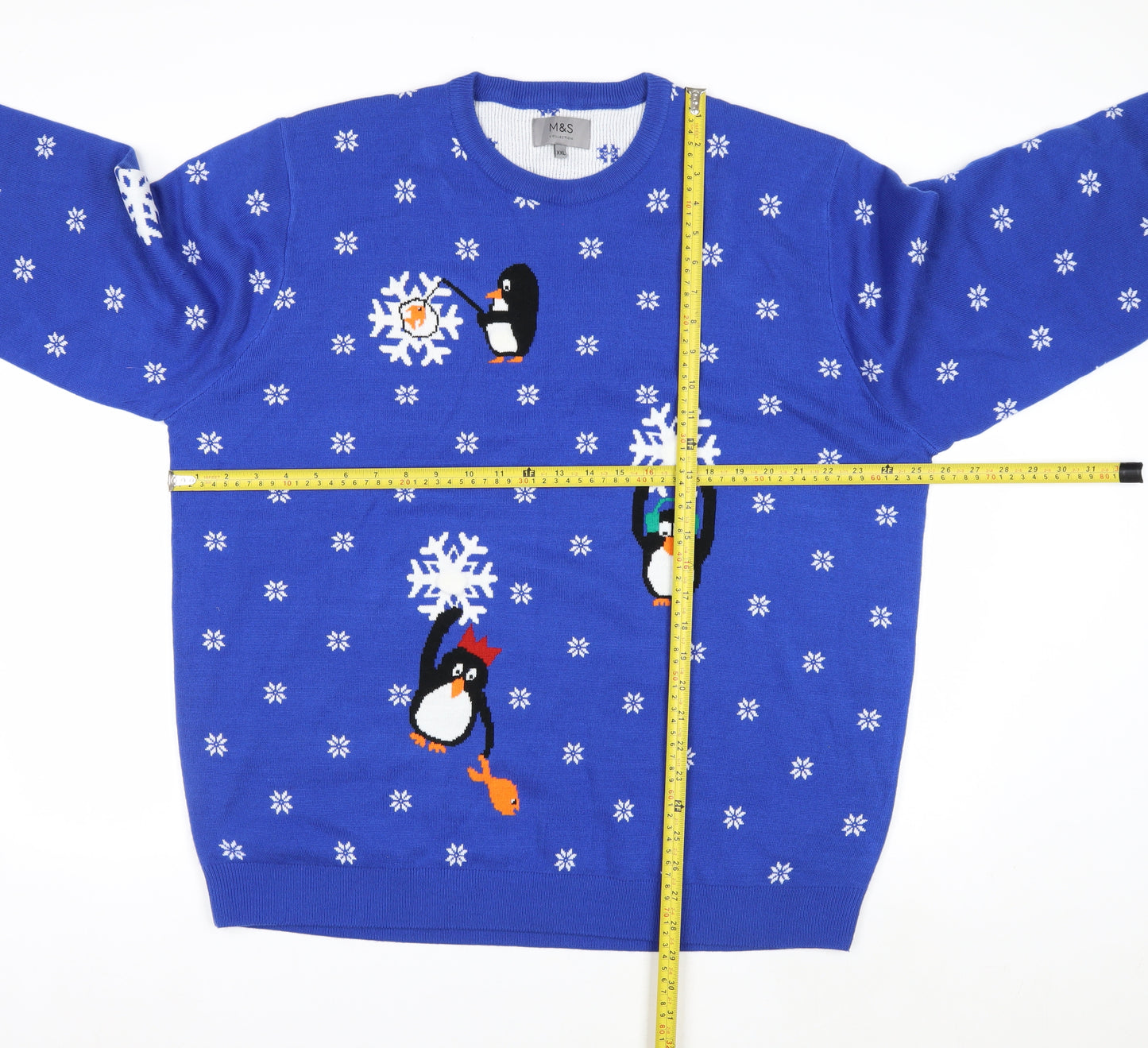 Marks and Spencer Men's Blue Penguin Christmas Jumper XXL