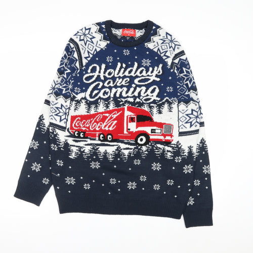 Coca-Cola Men's Blue Christmas Pullover Jumper M Winter Knit