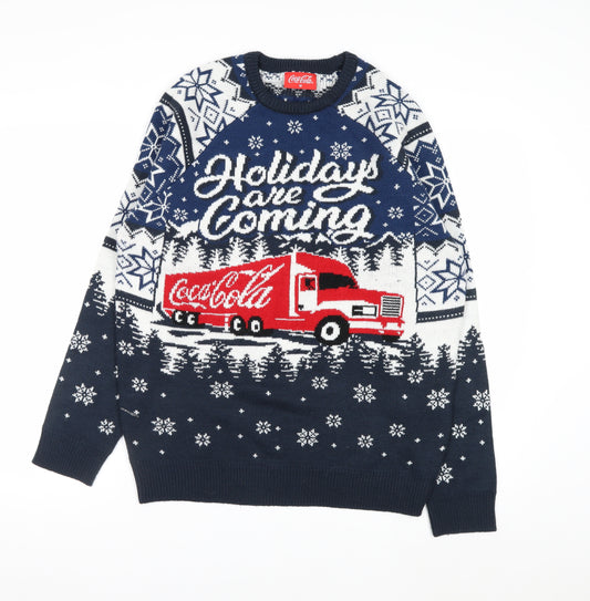 Coca-Cola Men's Blue Christmas Pullover Jumper M Winter Knit