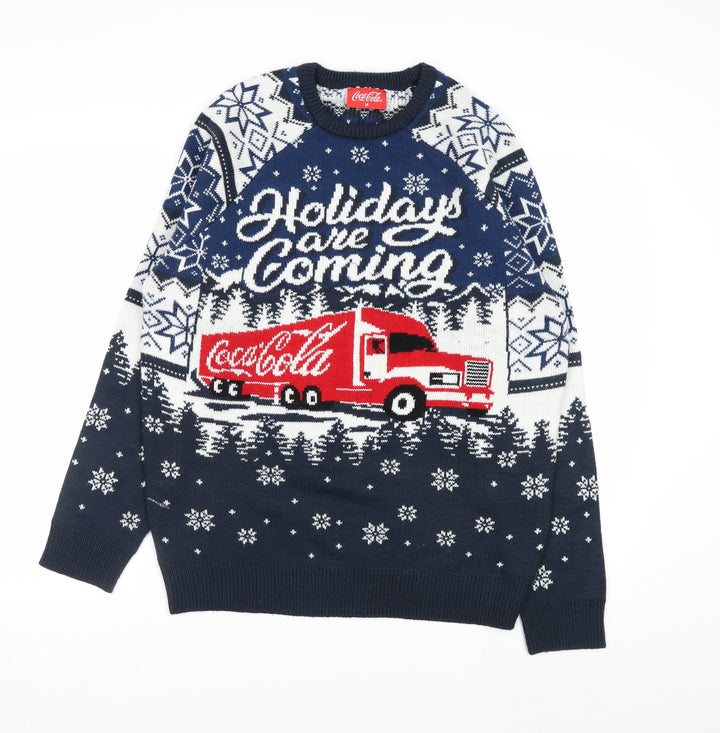 Coca-Cola Men's Blue Christmas Pullover Jumper M Winter Knit