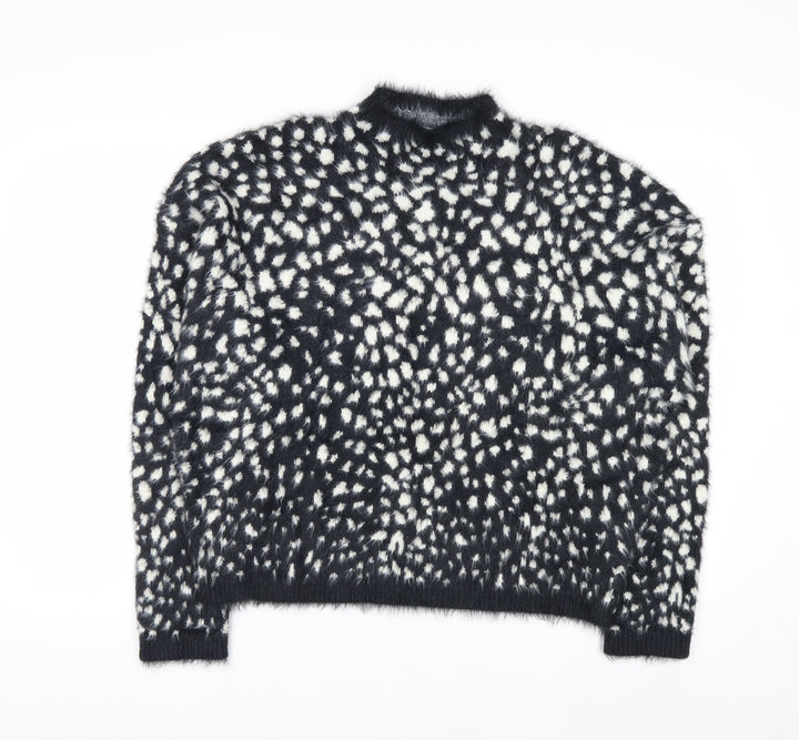 Marks and Spencer Women’s Black Animal Print Fluffy Jumper Size M
