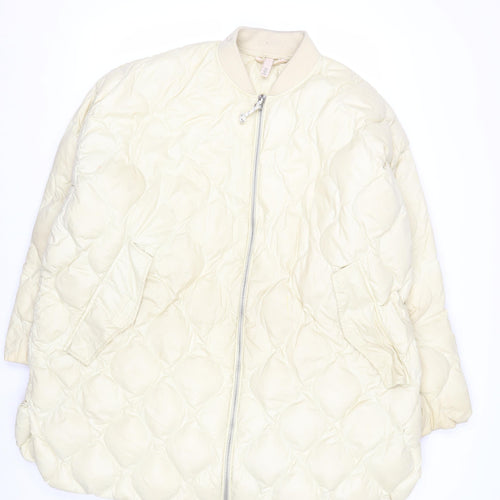 H&M Women’s Ivory Quilted Down Bomber Jacket Size S