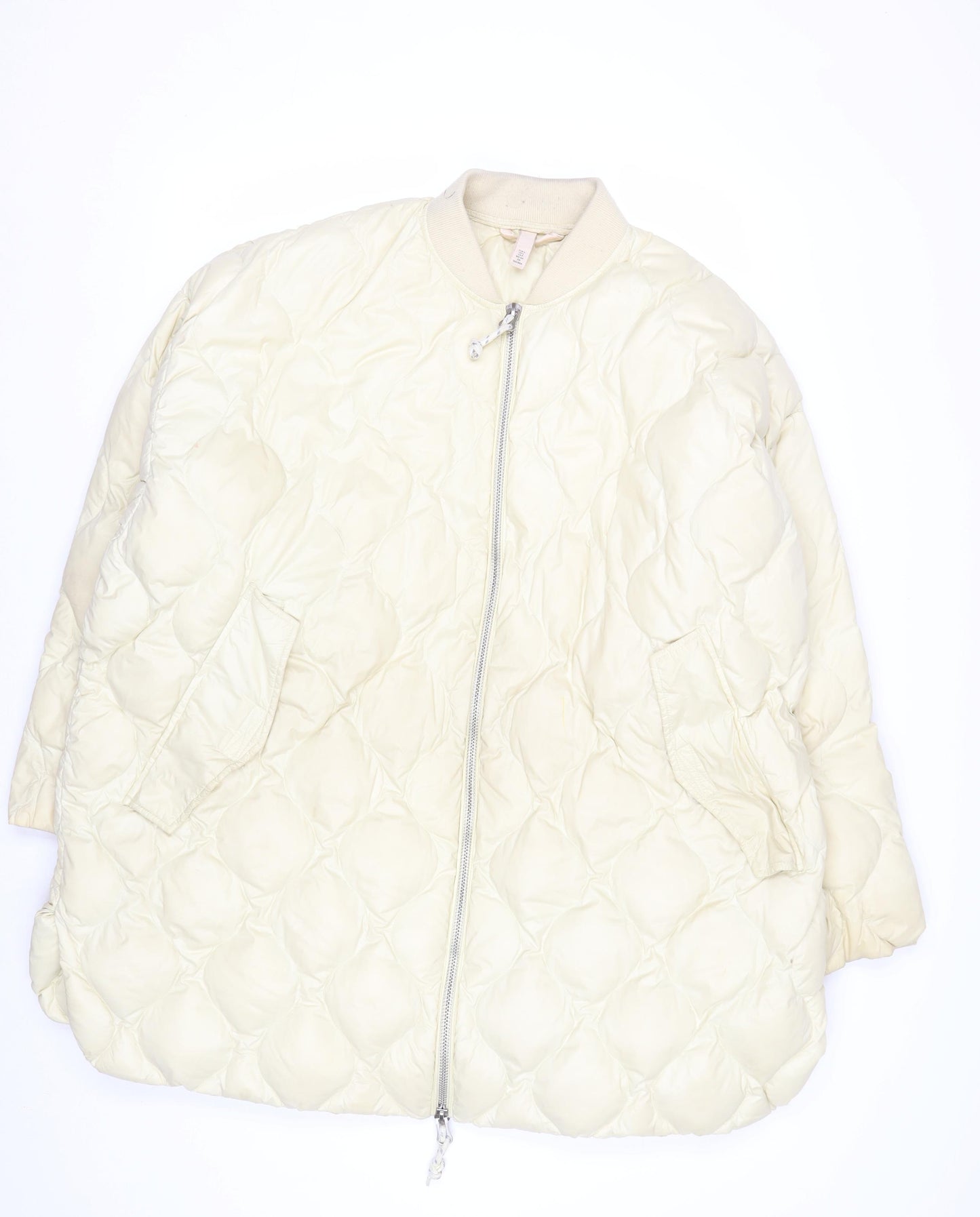 H&M Women’s Ivory Quilted Down Bomber Jacket Size S