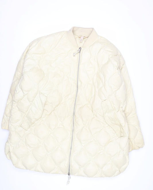 H&M Women’s Ivory Quilted Down Bomber Jacket Size S