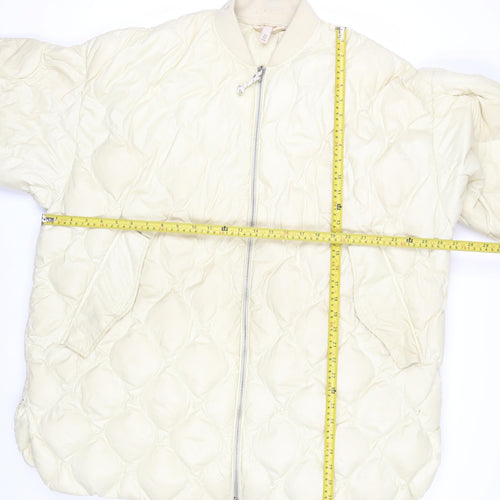 H&M Women’s Ivory Quilted Down Bomber Jacket Size S