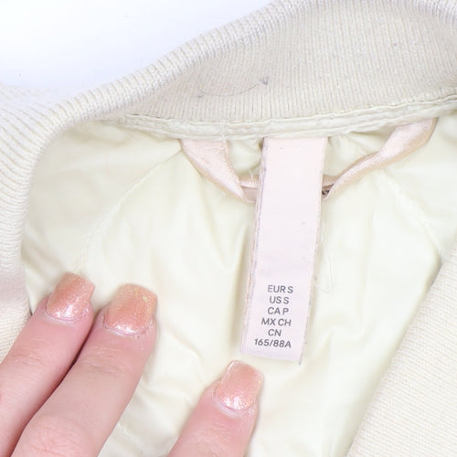 H&M Women’s Ivory Quilted Down Bomber Jacket Size S