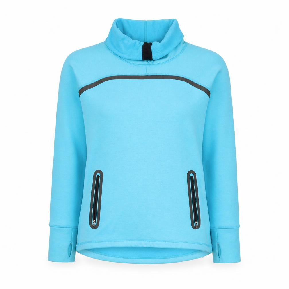 Front view of Sweaty Betty Women Blue Small Pullover Sweatshirt Polyester Wool Blend