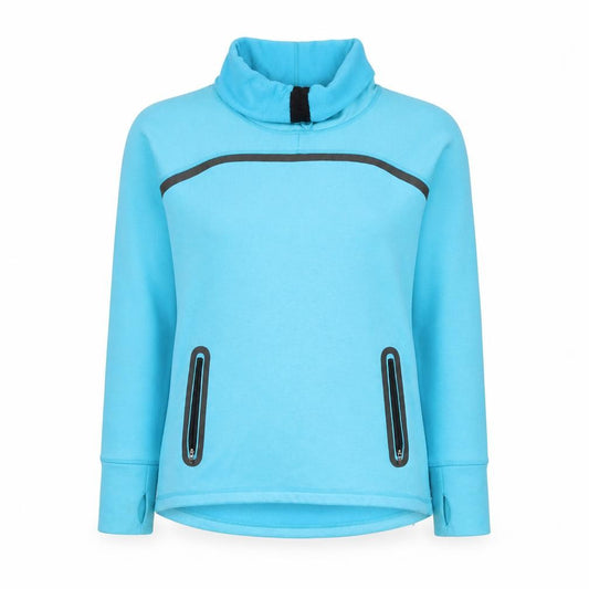 Front view of Sweaty Betty Women Blue Small Pullover Sweatshirt Polyester Wool Blend