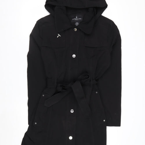 London Fog Women's Black L Hooded Belted Rain Coat