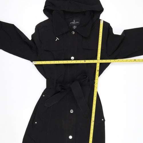 London Fog Women's Black L Hooded Belted Rain Coat