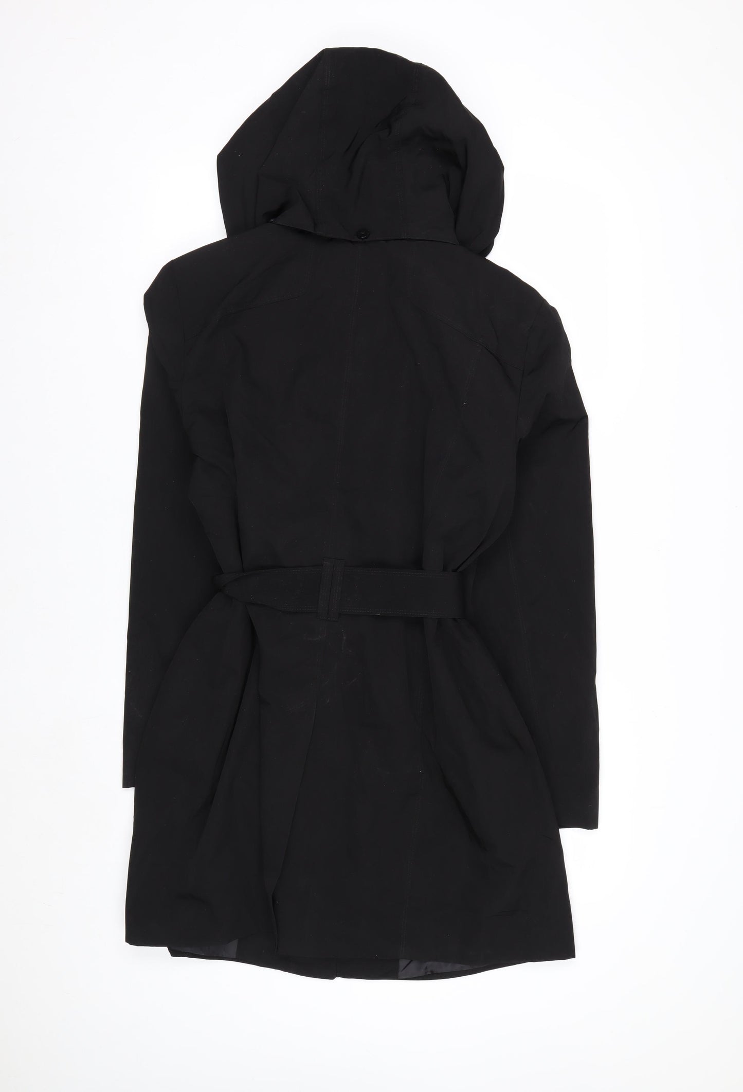 London Fog Women's Black L Hooded Belted Rain Coat
