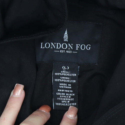 London Fog Women's Black L Hooded Belted Rain Coat