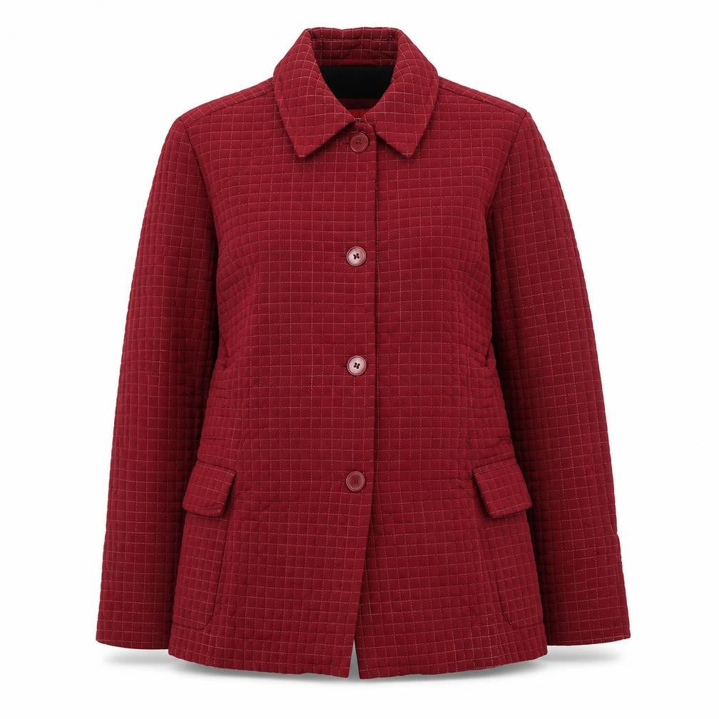 Front view of ESPRIT Women's Red Quilted Mid-Length Jacket, size S