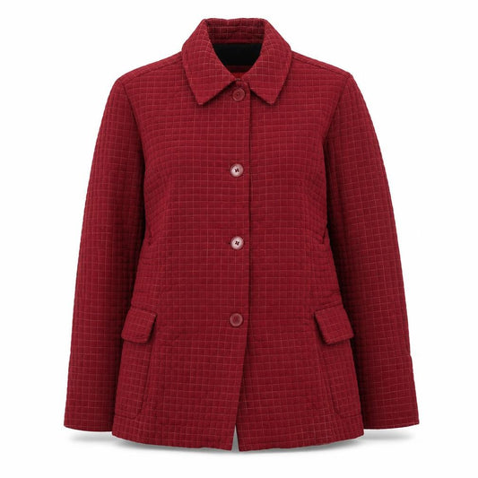 Front view of ESPRIT Women's Red Quilted Mid-Length Jacket, size S