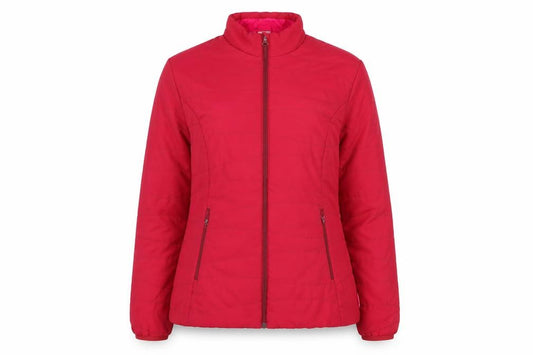 Front view of Decathlon Women Red Polyester Puffer Jacket, size 14, Lightweight