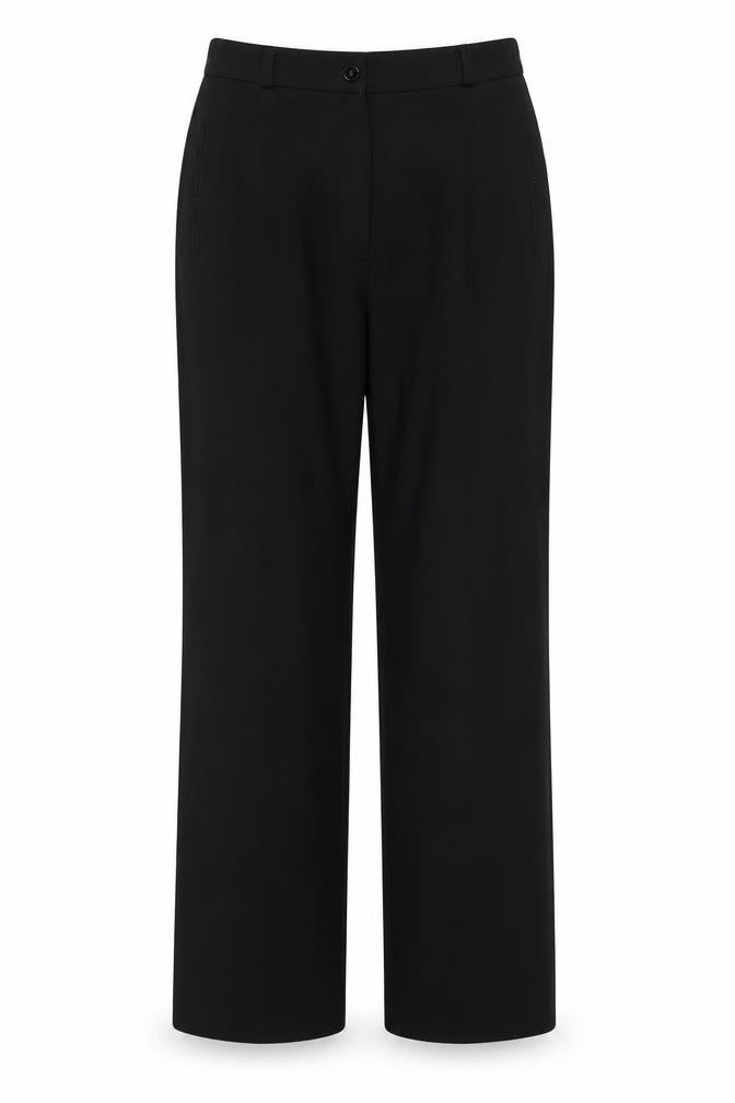 Front view of Valliani Women Black Wool Straight Leg Trousers, size 10