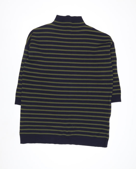 Whistles Men Green Navy Striped High Neck Pullover Jumper Size L