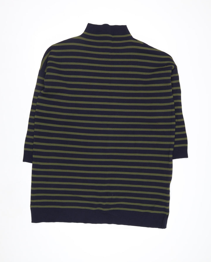 Whistles Men Green Navy Striped High Neck Pullover Jumper Size L