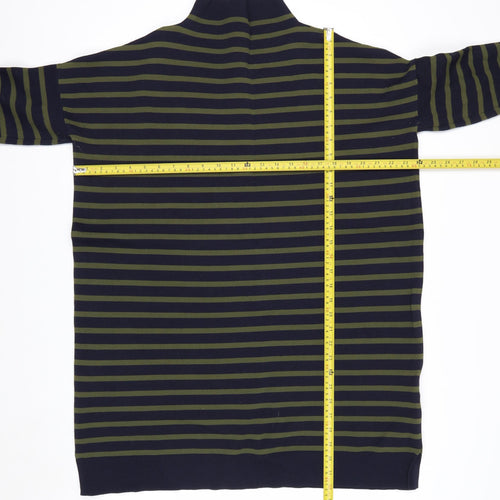 Whistles Men Green Navy Striped High Neck Pullover Jumper Size L