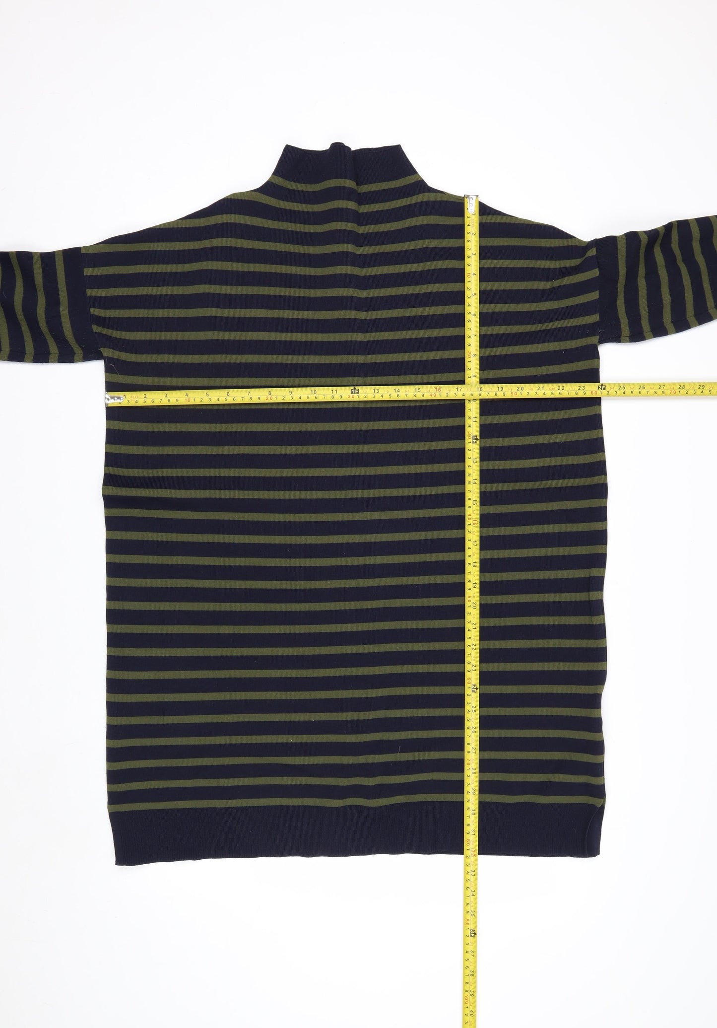 Whistles Men Green Navy Striped High Neck Pullover Jumper Size L