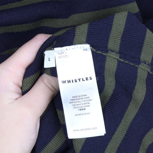Whistles Men Green Navy Striped High Neck Pullover Jumper Size L